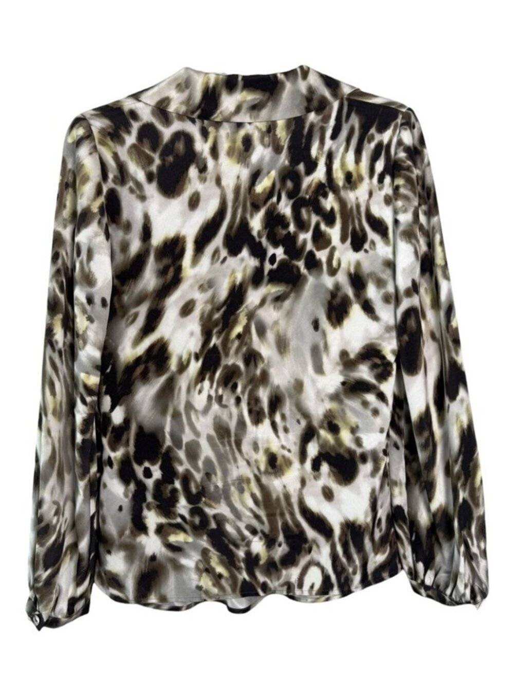 St. John Draped Neck Silk Animal Print Long Sleeve Blouse Top Women’s Size 2 - Picture 3 of 8
